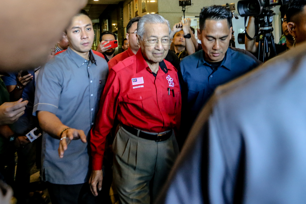 Bersatu chairman Tun Dr Mahathir Mohamad leaves PBBM headquarters in Petaling Jaya February 23, 2020. u00e2u20acu201d Picture by Firdaus Latif
