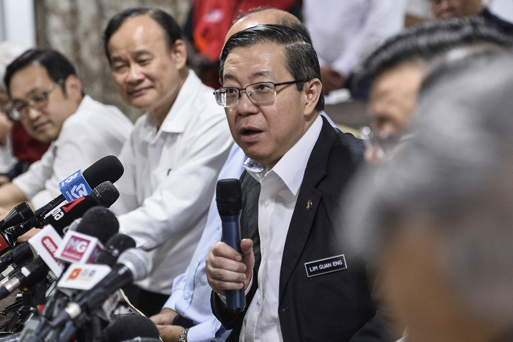 DAP secretary-general Lim Guan Eng speaks during DAP press conference at their headquarters on February 24, 2020. u00e2u20acu201d Picture by Miera Zulyana