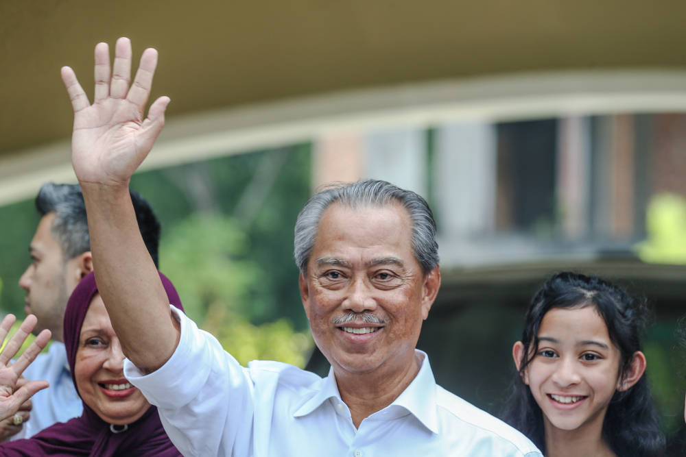 Parti Pribumi Bersatu Malaysia president Tan Sri Muhyiddin Yassin celebrates after being appointed as Malaysiau00e2u20acu2122s 8th Prime Minister in front of his house in Bukit Damansara February 29, 2020. u00e2u20acu201d Picture by Firdaus Latif