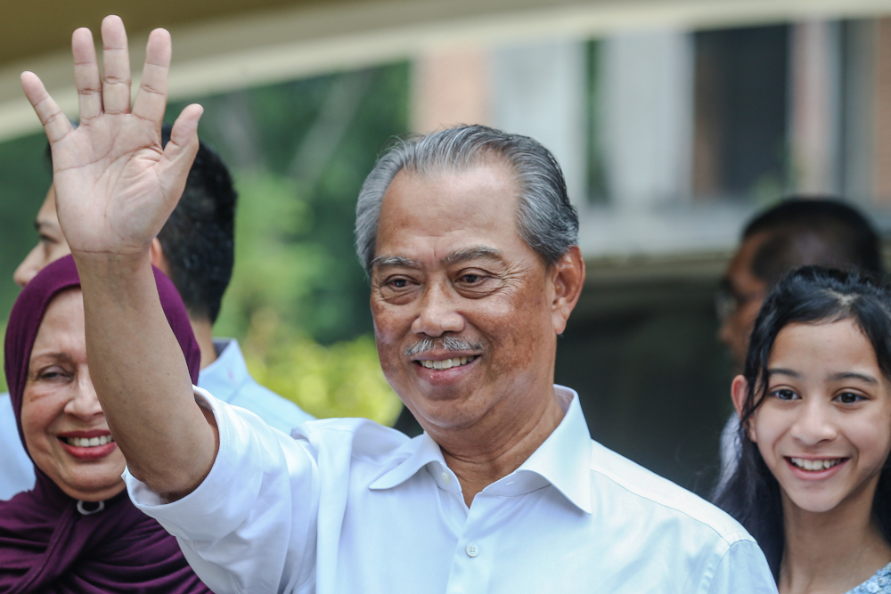 Parti Pribumi Bersatu Malaysia president Tan Sri Muhyiddin Yassin celebrates after being appointed as Malaysiau00e2u20acu2122s 8th Prime Minister in front of his house in Bukit Damansara February 29, 2020. u00e2u20acu201d Picture by Firdaus Latif