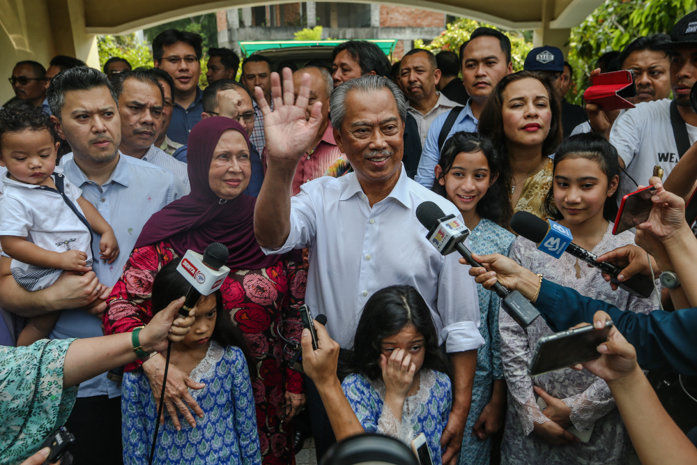 Parti Pribumi Bersatu Malaysia president Tan Sri Muhyiddin Yassin celebrates after being appointed as Malaysiau00e2u20acu2122s 8th Prime Minister in front of his house in Bukit Damansara February 29, 2020. u00e2u20acu201d Picture by Firdaus Latif