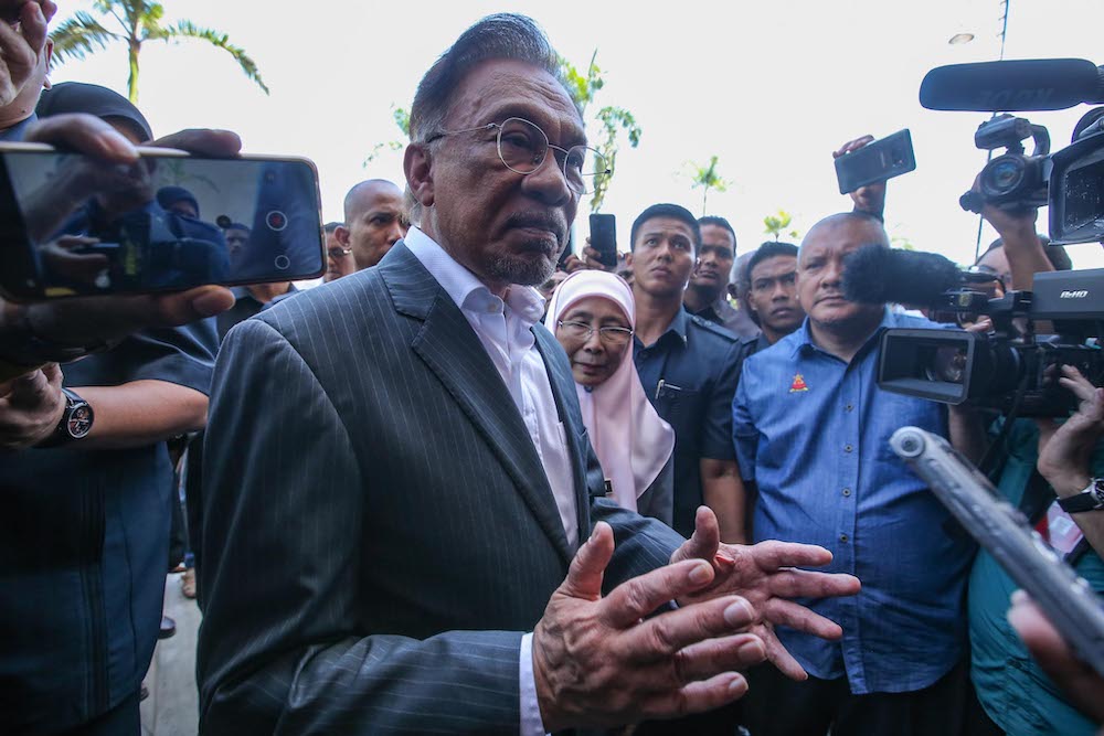PKR President Datuk Seri Anwar Ibrahim arrives at the PKR headquarters in Petaling Jaya, February 23, 2020. u00e2u20acu201d Picture by Hari Anggara