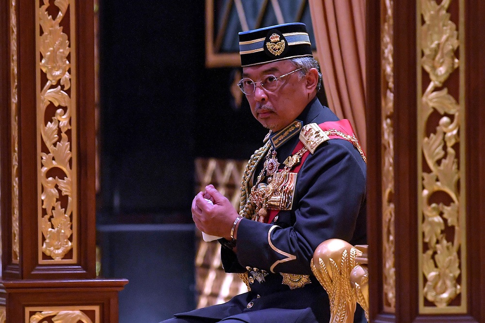 Yang di-Pertuan Agong Al-Sultan Abdullah Riu00e2u20acu2122ayatuddin Al-Mustafa Billah Shah attends the investiture ceremony held in conjunction with the Federal Territory Day celebration at Istana Melawati, Putrajaya February 1, 2020. u00e2u20acu201d Bernama pic