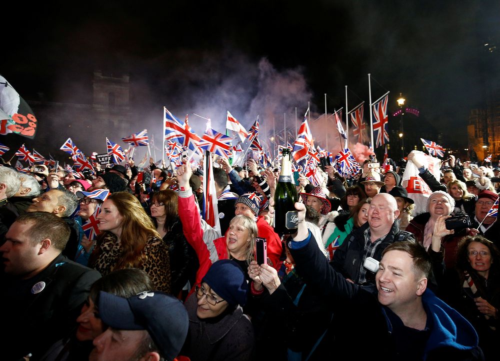 People wave flags as they celebrate Britain leaving the EU on Brexit day in London, Britain, January 31, 2020. u00e2u20acu201d Reuters pic