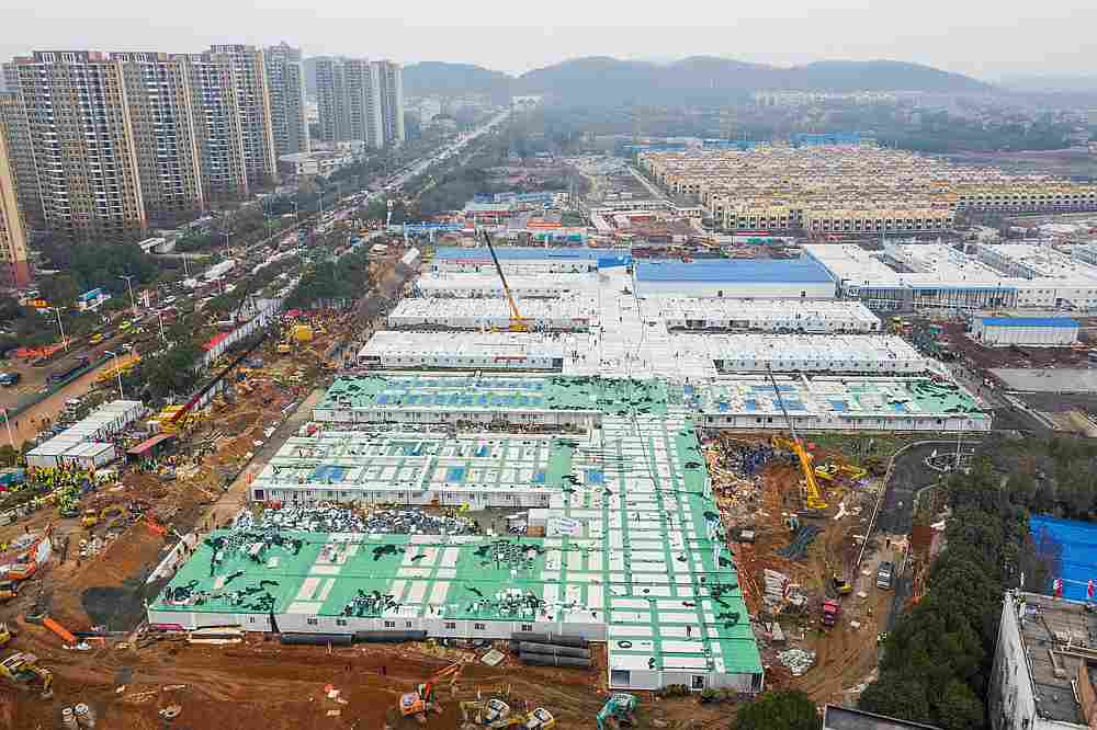 Aerial view shows the newly completed Huoshenshan Hospital, a dedicated hospital built in eight days to treat coronavirus patients, in Wuhan, Hubei province, China February 2, 2020. u00e2u20acu201d China Daily pic via Reuters 