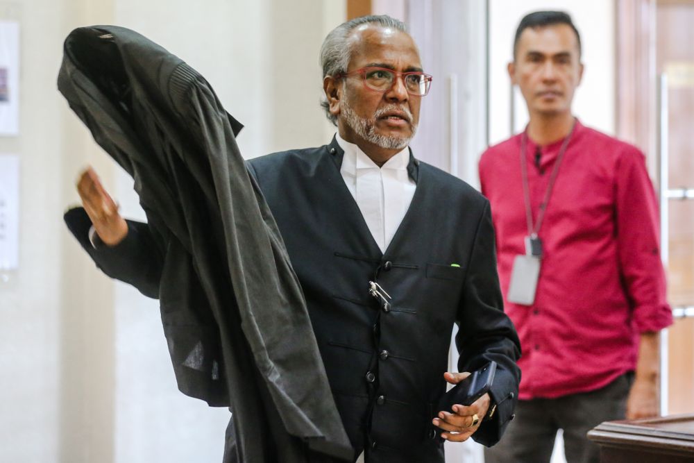 Lawyer Tan Sri Muhammad Shafee Abdullah is pictured at the Kuala Lumpur High Court February 3, 2020. u00e2u20acu201d Picture by Firdaus Latif