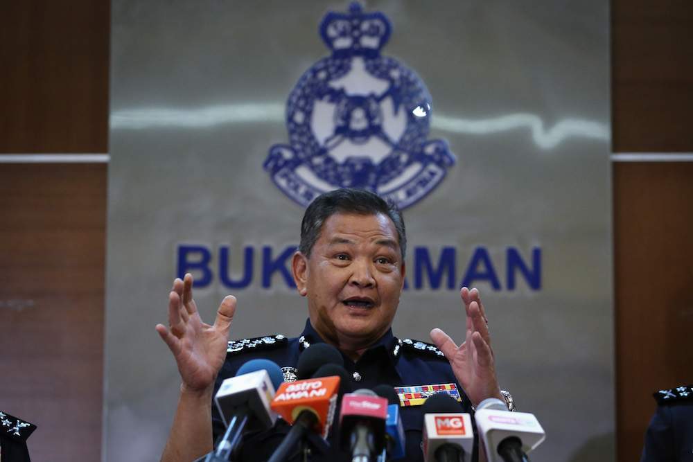 Inspector-General of Police (IGP) Tan Sri Abdul Hamid Bador speaks during a press conference in Kuala Lumpur March 17, 2020. u00e2u20acu201d Picture by Yusof Mat Isa