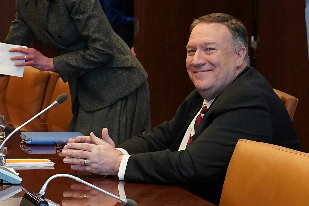 United States Secretary of State Mike Pompeo sits at a table before a meeting at United Nations headquarters in New York March 6, 2020. u00e2u20acu201d Reuters pic
