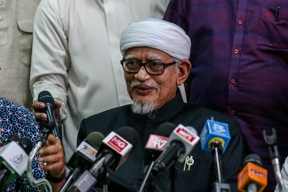 PAS president Datuk Seri Abdul Hadi Awang speaks during a press conference at PAS headquarters in Kuala Lumpur March 1, 2020. u00e2u20acu201d Picture by Firdaus Latif