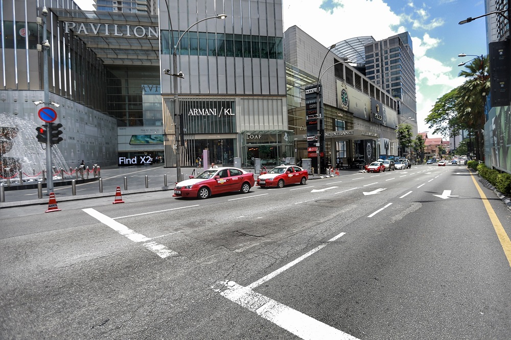 A general view of Jalan Bukit Bintang outside the Pavillion shopping mall in Kuala Lumpur March 14, 2020. u00e2u20acu201d Picture by Ahmad Zamzahuri