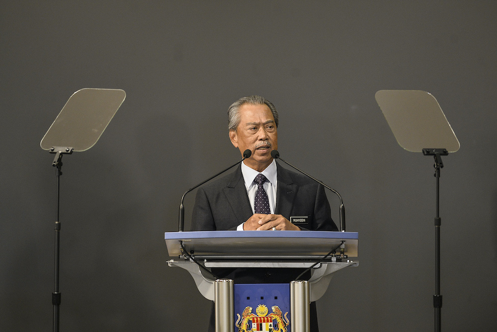 Prime Minister Tan Sri Muhyiddin Yassin speaks during a press conference in Putrajaya March 23,2020. u00e2u20acu201d Picture by Miera Zulyana