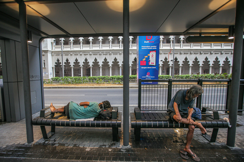 The homeless can still be seen everywhere around the Kuala Lumpur city centre March 21, 2020, on the fourth day of the movement control order enforced to control the spread of Covid-19. u00e2u20acu201d Picture by Hari Anggara