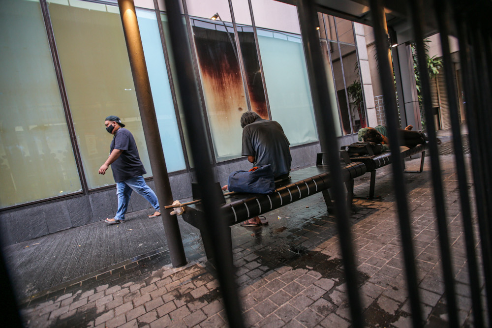 The homeless can still be seen everywhere around the Kuala Lumpur city centre March 21, 2020, on the fourth day of the movement control order enforced to control the spread of Covid-19. u00e2u20acu201d Picture by Hari Anggara