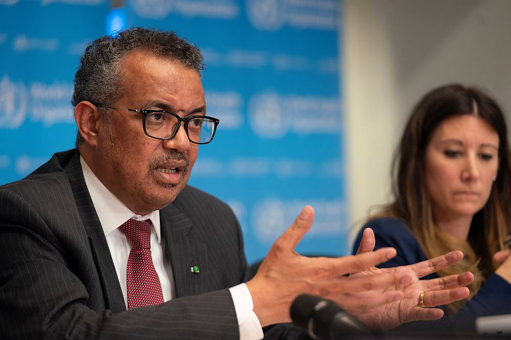 Director-General of World Health Organisation Tedros Adhanom Ghebreyesus at a news conference on the outbreak of Covid-19 in Geneva, Switzerland, March 16, 2020. u00e2u20acu201d Christopher Black/WHO handout via Reuters 