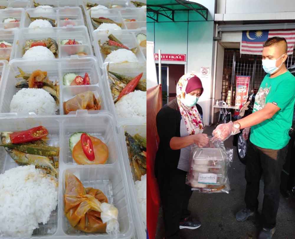 GoJob团队将由Serasi Catering烹煮的咖哩鱼饭盒送到沙登医院。-图取自GoJob脸书-