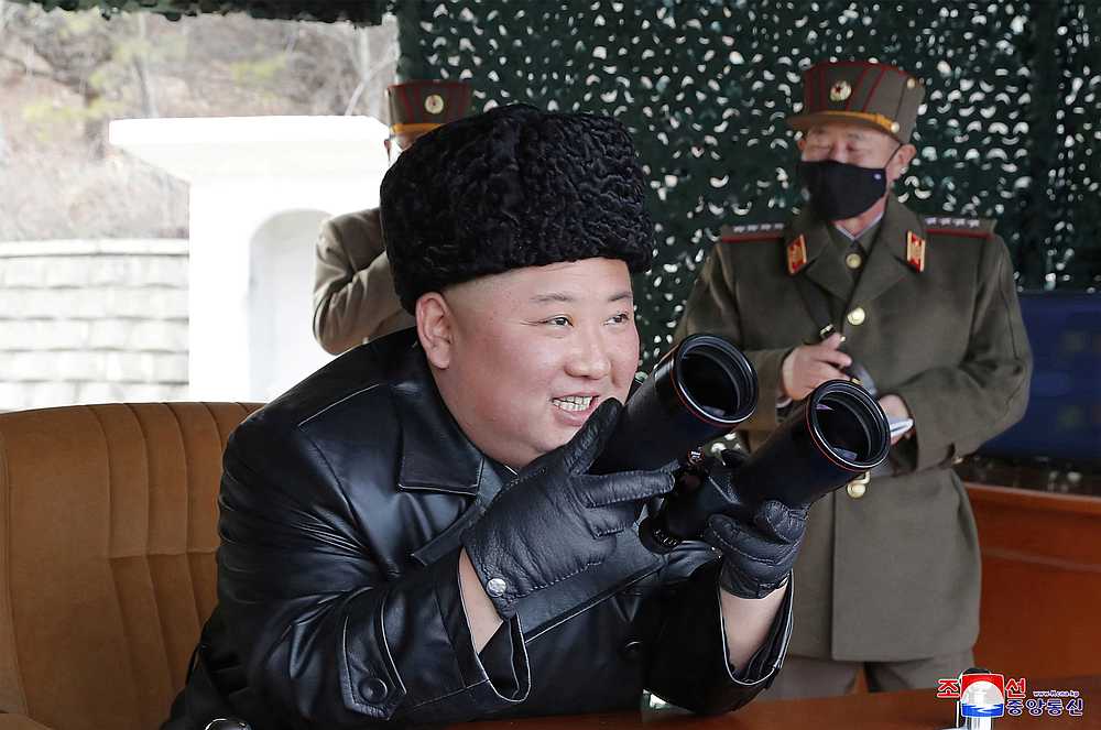 North Korean leader Kim Jong-un visits a drill of long-range artillery sub-units of the Korean People's Army, in North Korea March 2, 2020. u00e2u20acu201d KCNA pic via Reuters