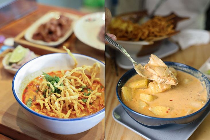 左图为Hom Duan的khao soi；右图为Nun’s Restaurant的咖喱汤汁。-CK Lim摄-