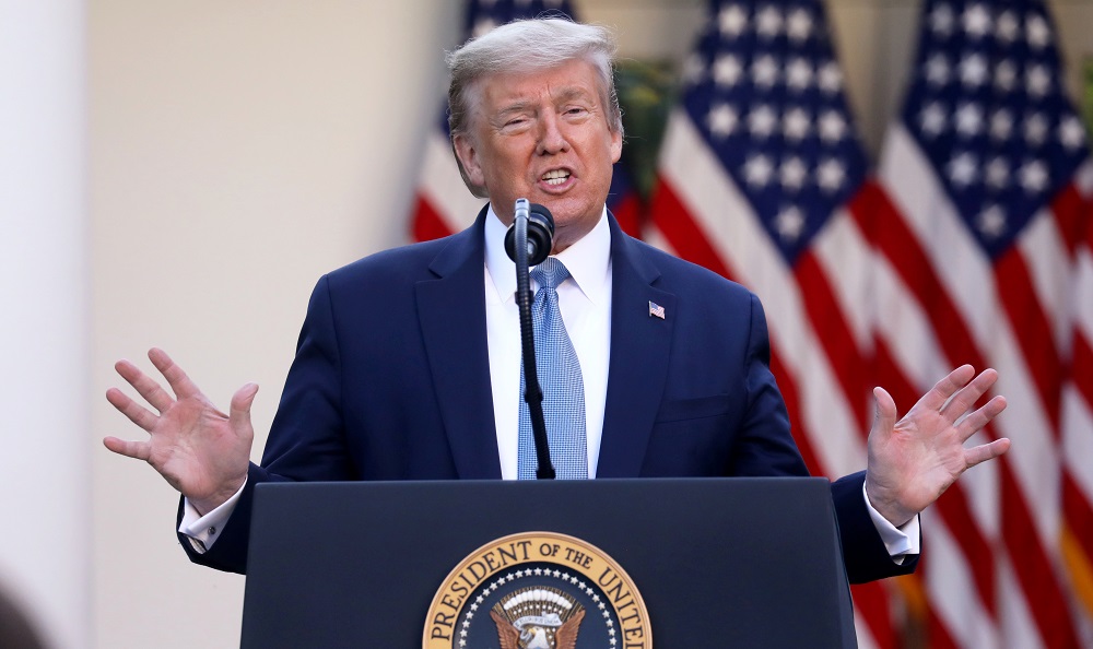 US President Donald Trump addresses the daily coronavirus task force briefing in the Rose Garden at the White House in Washington April 15, 2020. u00e2u20acu201d Reuters pic