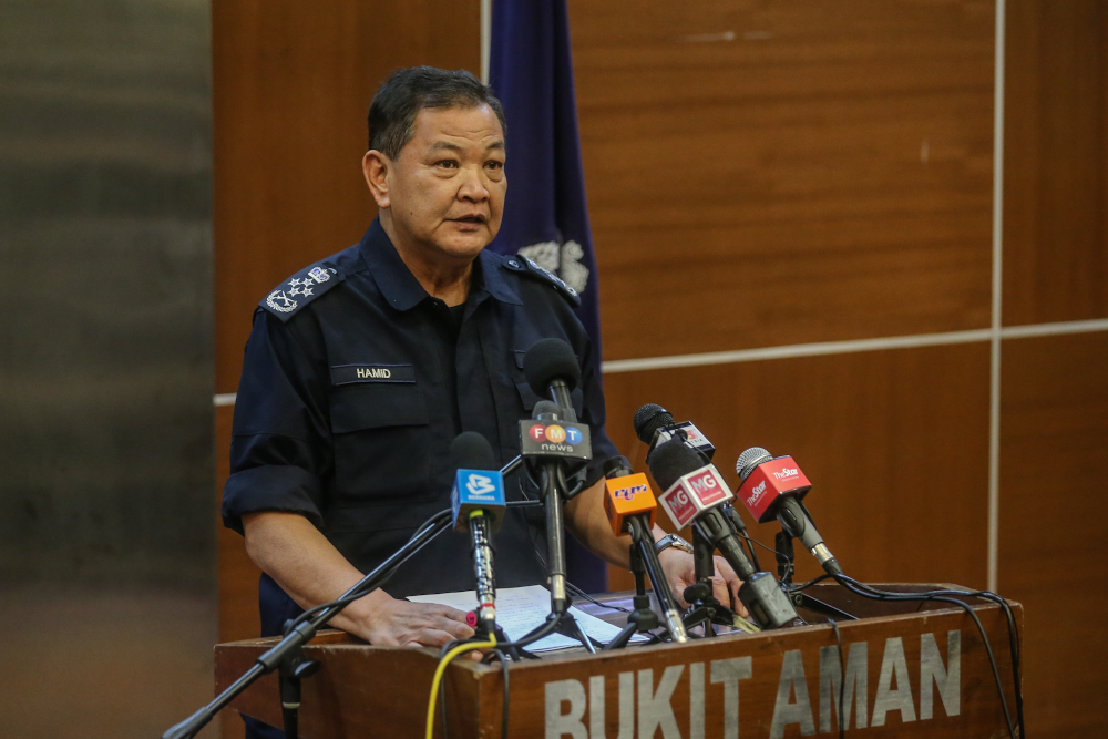 Inspector-General of Police Tan Sri Abdul Hamid Bador speaks during a press conference in Kuala Lumpur April 6, 2020. u00e2u20acu201d Picture by Firdaus Latif
