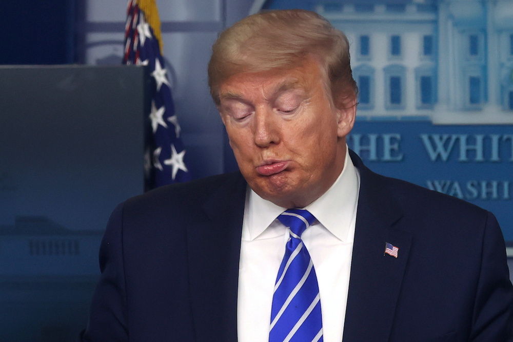 US President Donald Trump reacts as he leads the daily coronavirus disease outbreak task force briefing at the White House in Washington, US April 23, 2020. u00e2u20acu201d Reuters picnn