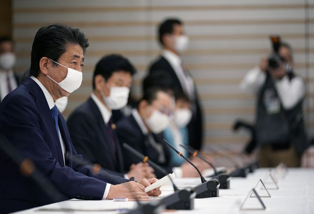 Japanu00e2u20acu2122s Prime Minister Shinzo Abe speaks during a meeting at the headquarters for measures against the novel coronavirus disease, at the prime ministeru00e2u20acu2122s official residence in Tokyo on April 6, 2020. u00e2u20acu201d AFP pic