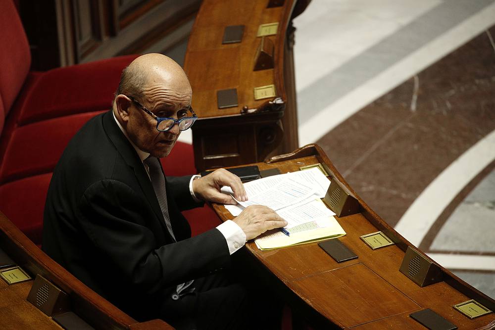 French Foreign Affairs Minister Jean-Yves Le Drian at the weekly session of questions to the government at the National Assembly in Paris, France,March 31, 2020. u00e2u20acu201d Yoan Valat/pool pic via Reuters