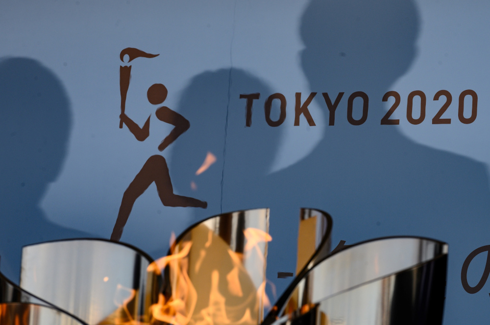 The logo for the Tokyo 2020 torch relay is pictured as the Olympic flame goes on display at the Aquamarine Fukushima aquarium in Iwaki in Fukushima prefecture March 25, 2020. u00e2u20acu201d AFP pic 