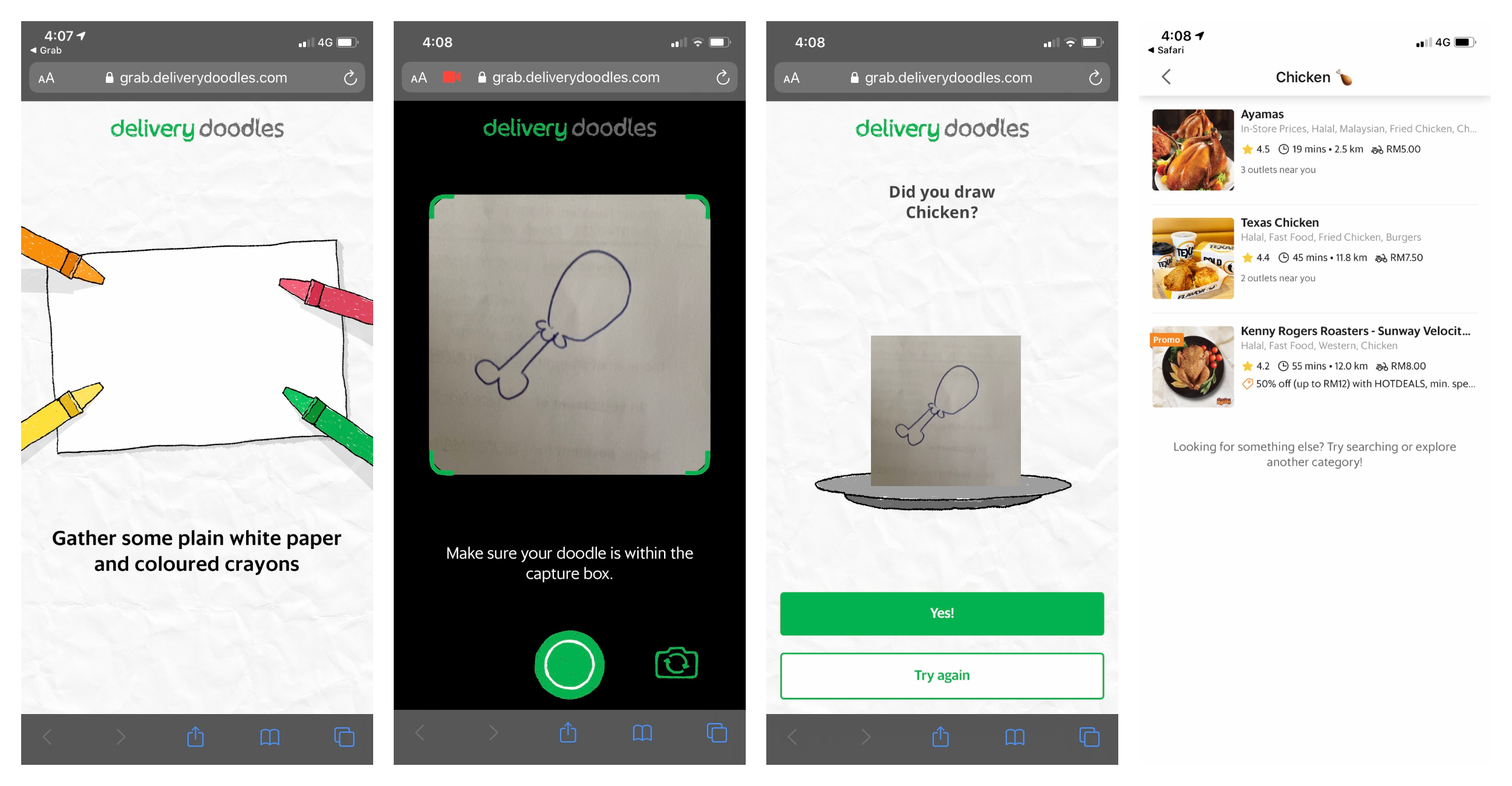 Delivery Doodles系统会侦测用户所画的食物，并推荐相关类型的料理。-图片摘自Soya Cincau-