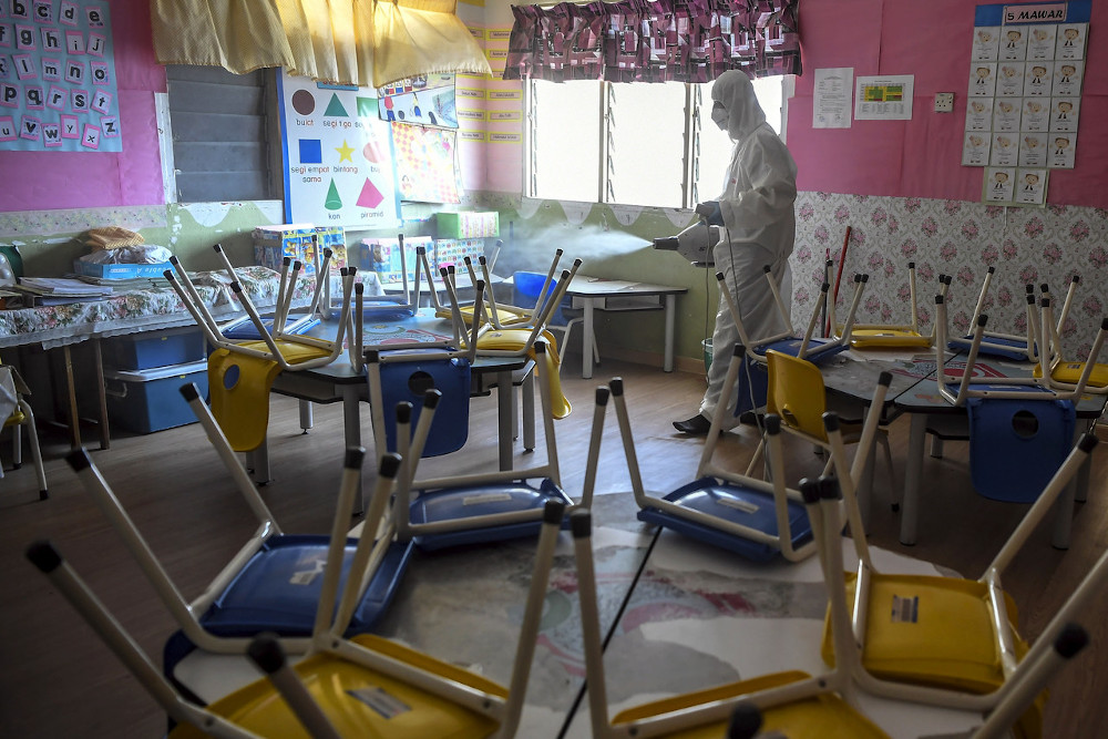 A kindergarten in Taman Setapak Jaya, Kuala Lumpur undergoes disinfection March 25, 2020. u00e2u20acu201d Bernama pic 