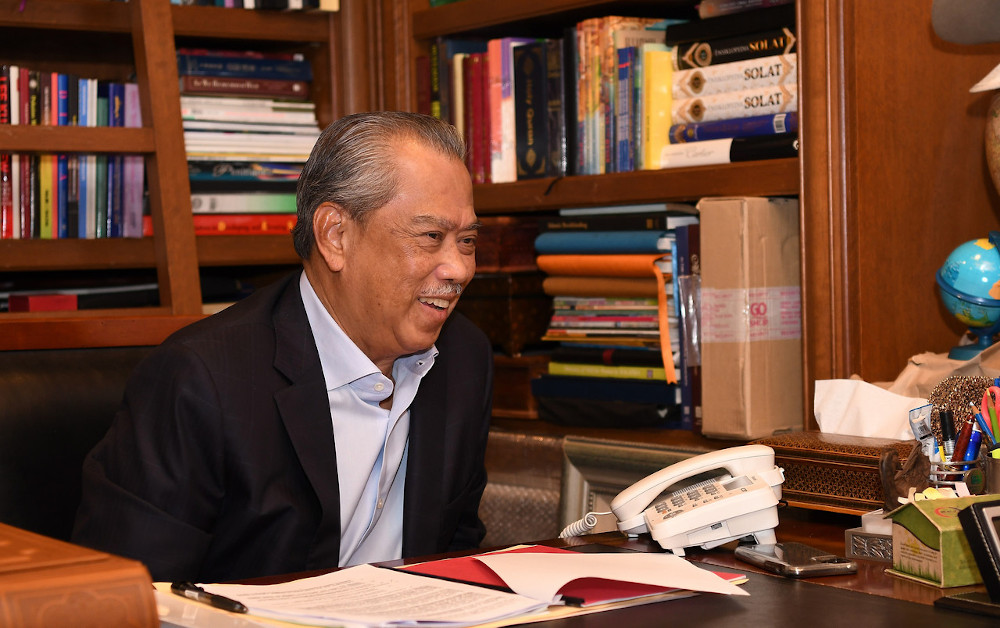Prime Minister Tan Sri Muhyiddin Yassin receiving a phone call from the United States of America President Donald J Trump at his residence in Kuala Lumpur May 8, 2020. u00e2u20acu201d Bernama pic