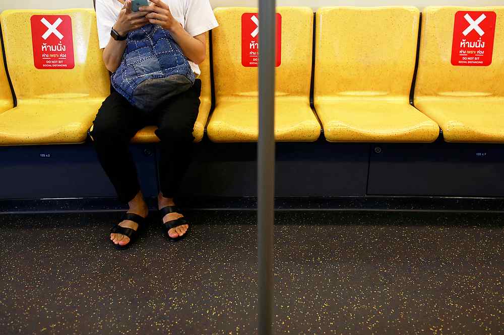 Social distancing markers are seen in a train during the Covid-19 outbreak in Bangkok, Thailand May 6, 2020. u00e2u20acu201d Reuters pic