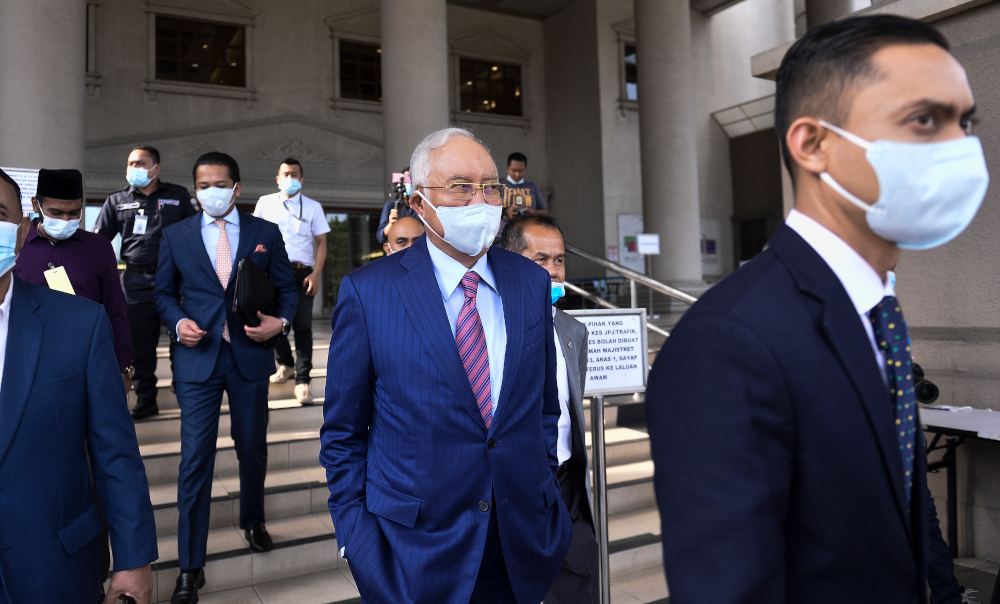 Datuk Seri Najib Razak leaves Kuala Lumpur High Court after his 1MDB trial May 19, 2020. u00e2u20acu201d Picture by Miera Zulyana