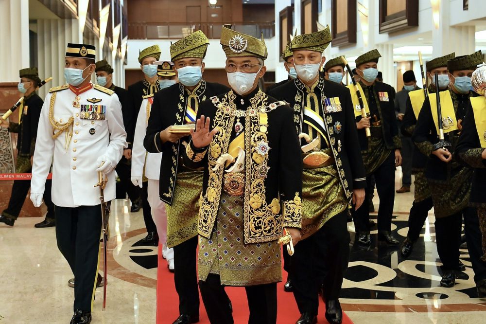 The Yang di-Pertuan Agong Al-Sultan Abdullah Riu00e2u20acu2122ayatuddin Al-Mustafa Billah Shah arrives at Parliament in Kuala Lumpur May 18, 2020. u00e2u20acu201d Bernama pic