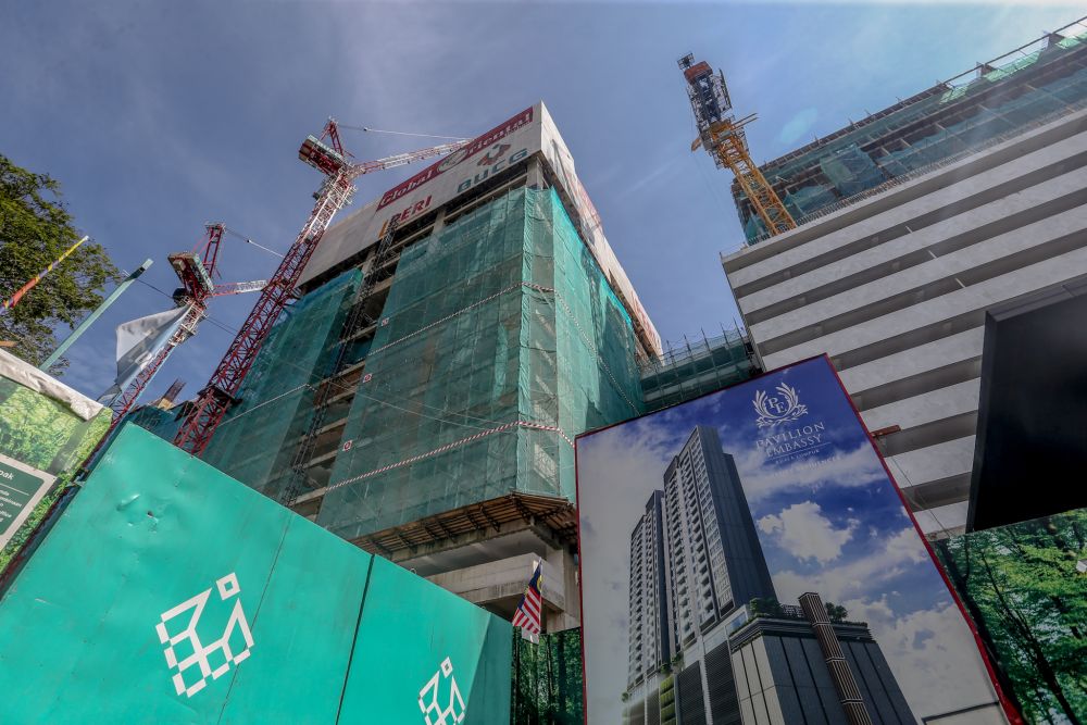 A general view of the Pavilion Embassy construction site on Jalan Ampang, Kuala Lumpur May 3, 2020. u00e2u20acu201d Picture by Firdaus Latif