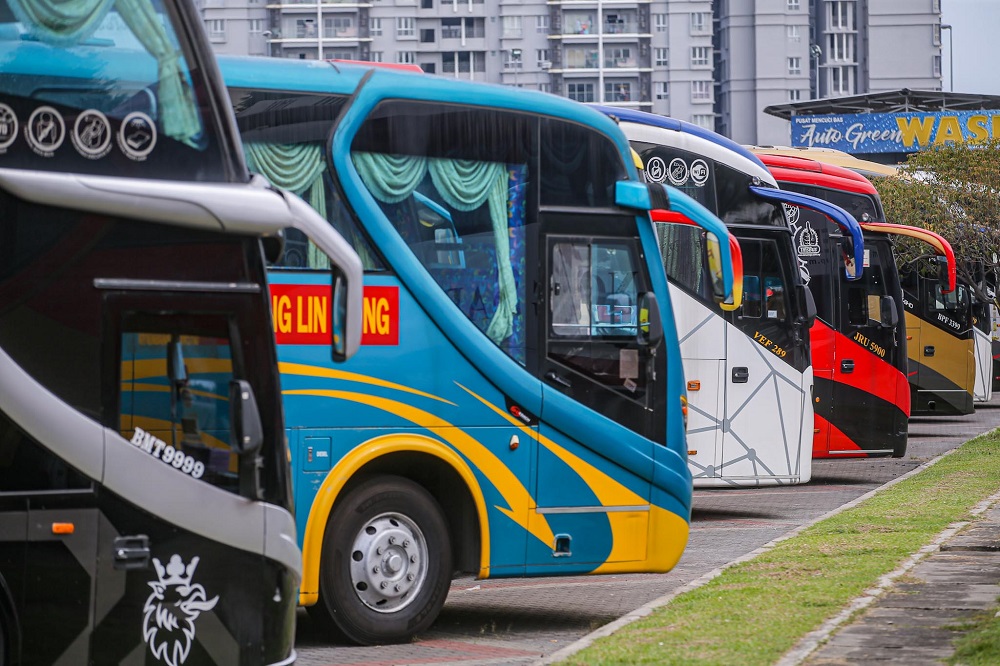 Express buses are seen at the parking lot at Terminal Bandar Tasik Selatan (TBS) in Kuala Lumpur June 8, 2020. u00e2u20acu201d Picture by Hari Anggara