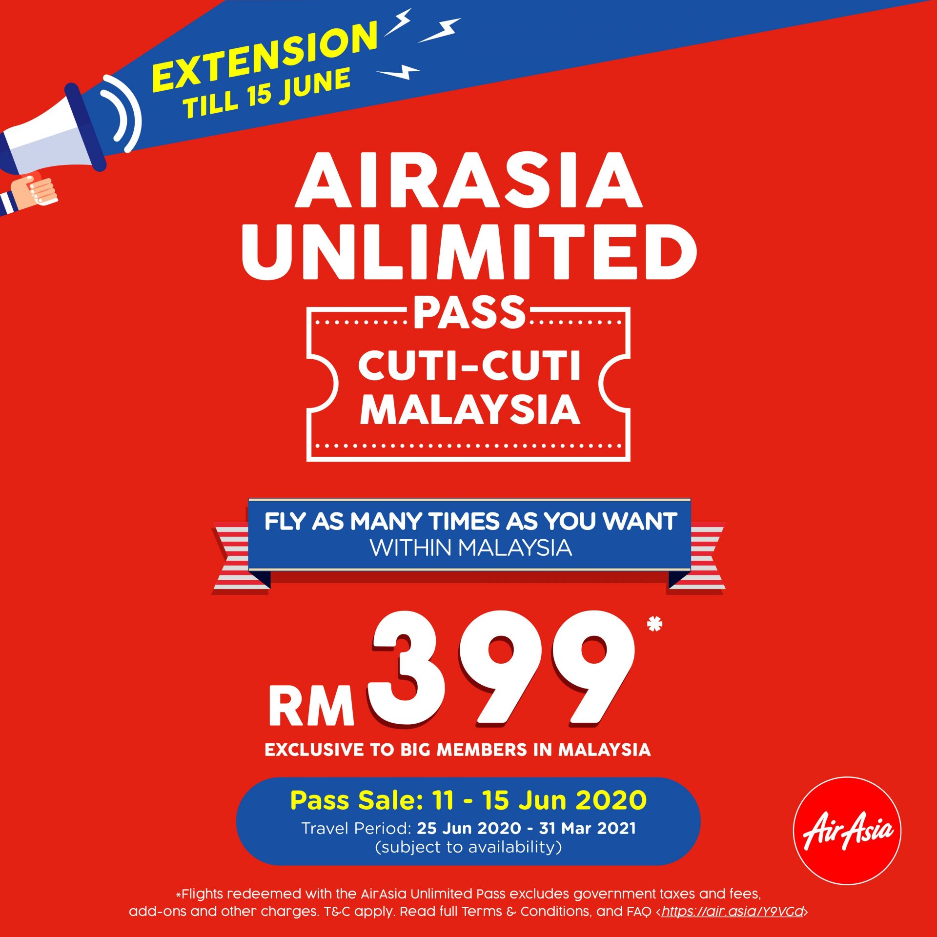 亚航在推特上发布的Unlimited Pass Cuti-Cuti Malaysia促销延长海报。-图片摘自Soya Cincau-