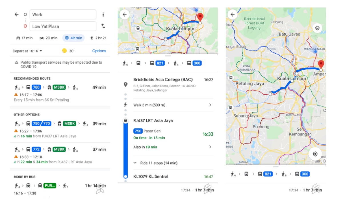 民众即日起能透过Google Maps查询Rapid KL巴士的位置和抵达时间。-图取自Soyacincau-