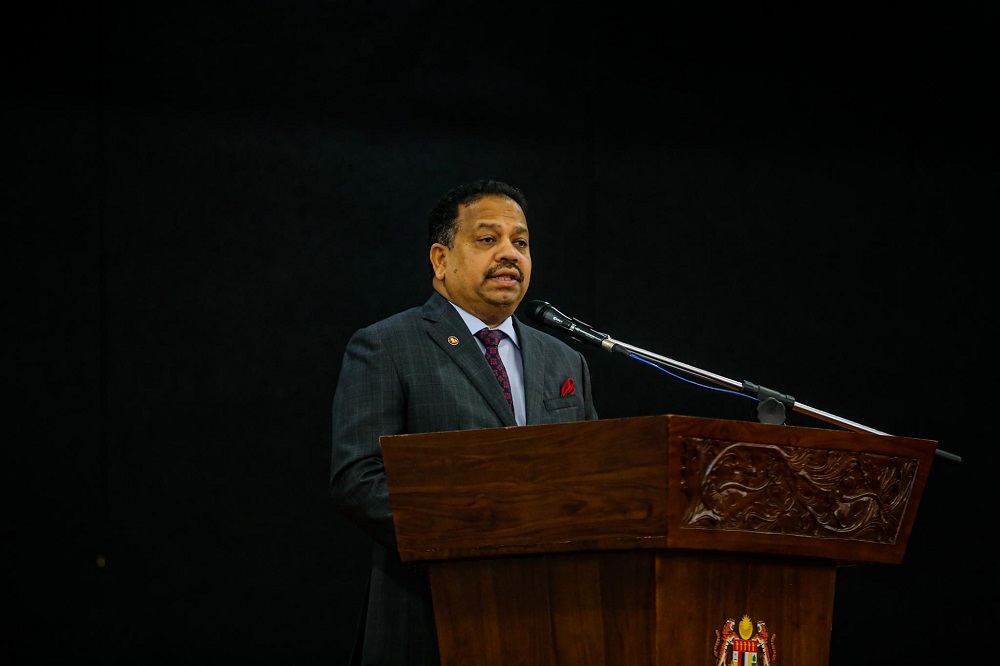 Outgoing Dewan Negara president Tan Sri SA Vigneswaran delivers his speech in Parliament June 22, 2020. u00e2u20acu201d Picture by Hari Anggara 