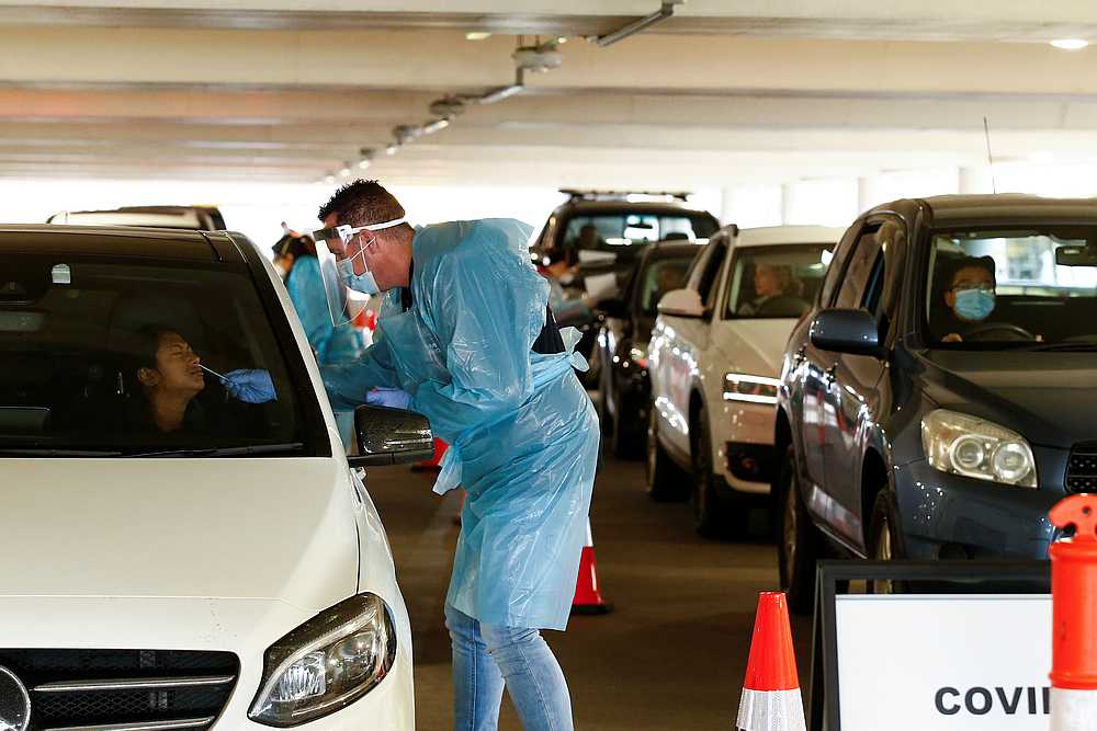 A Covid-19 drive-through testing facility is seen as the state of Victoria experiences an outbreak of cases, in Melbourne, Australia, June 25, 2020. u00e2u20acu201d AAP Image via Reuters