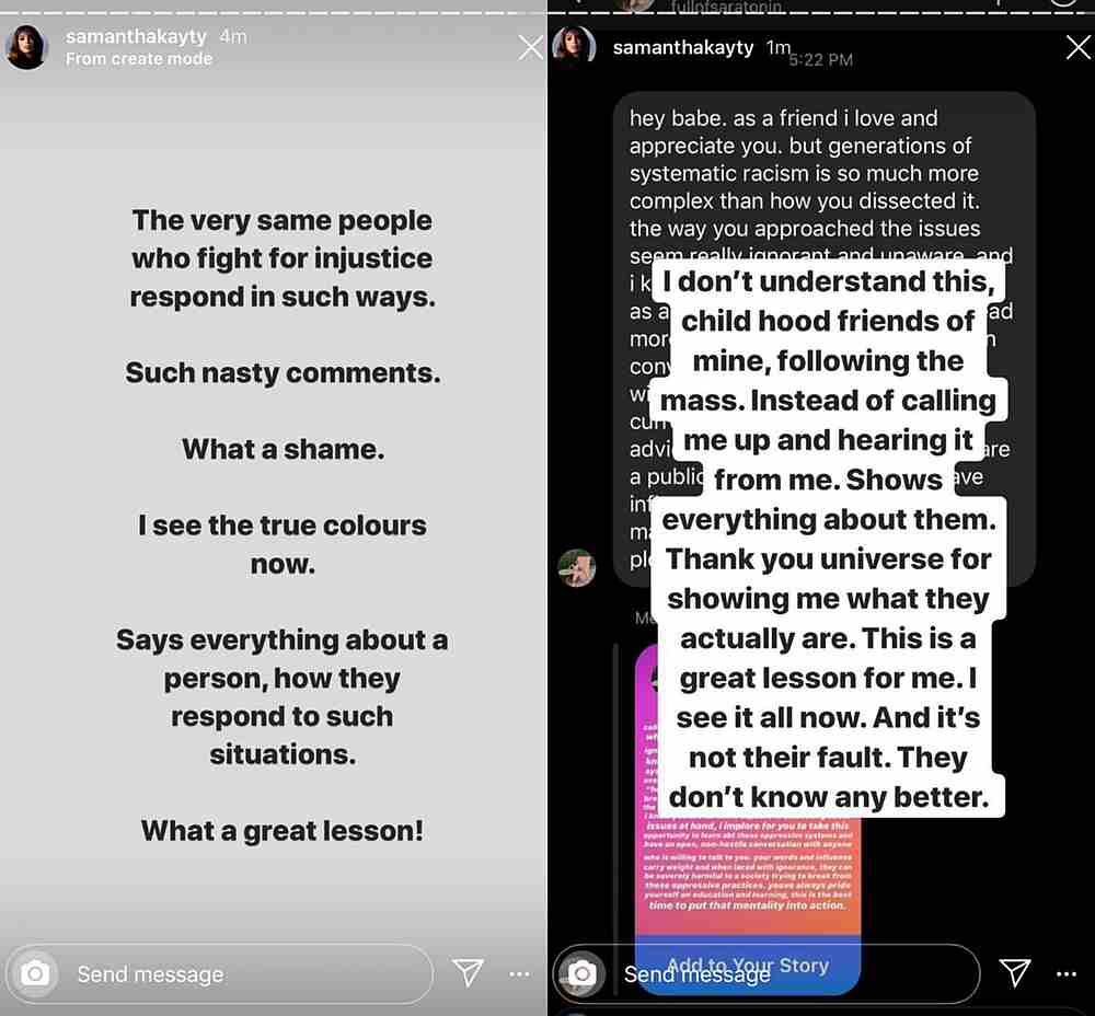莎曼达凯蒂在Instagram发表的言论引发轩然大波。-samanthakayt Instagram截屏-