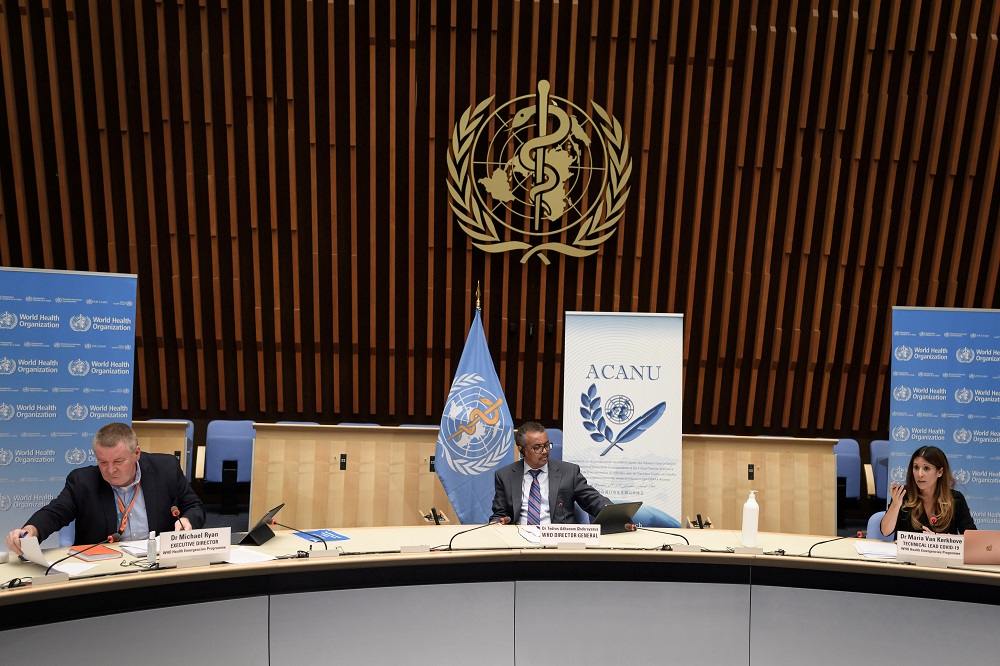 (From left) WHO Health Emergencies Programme head Michael Ryan, WHO Director-General Tedros Adhanom Ghebreyesus and WHO Technical lead head Covid-19 Maria Van Kerkhove attend a news conference in Geneva July 3, 2020. u00e2u20acu201d Reuters pic