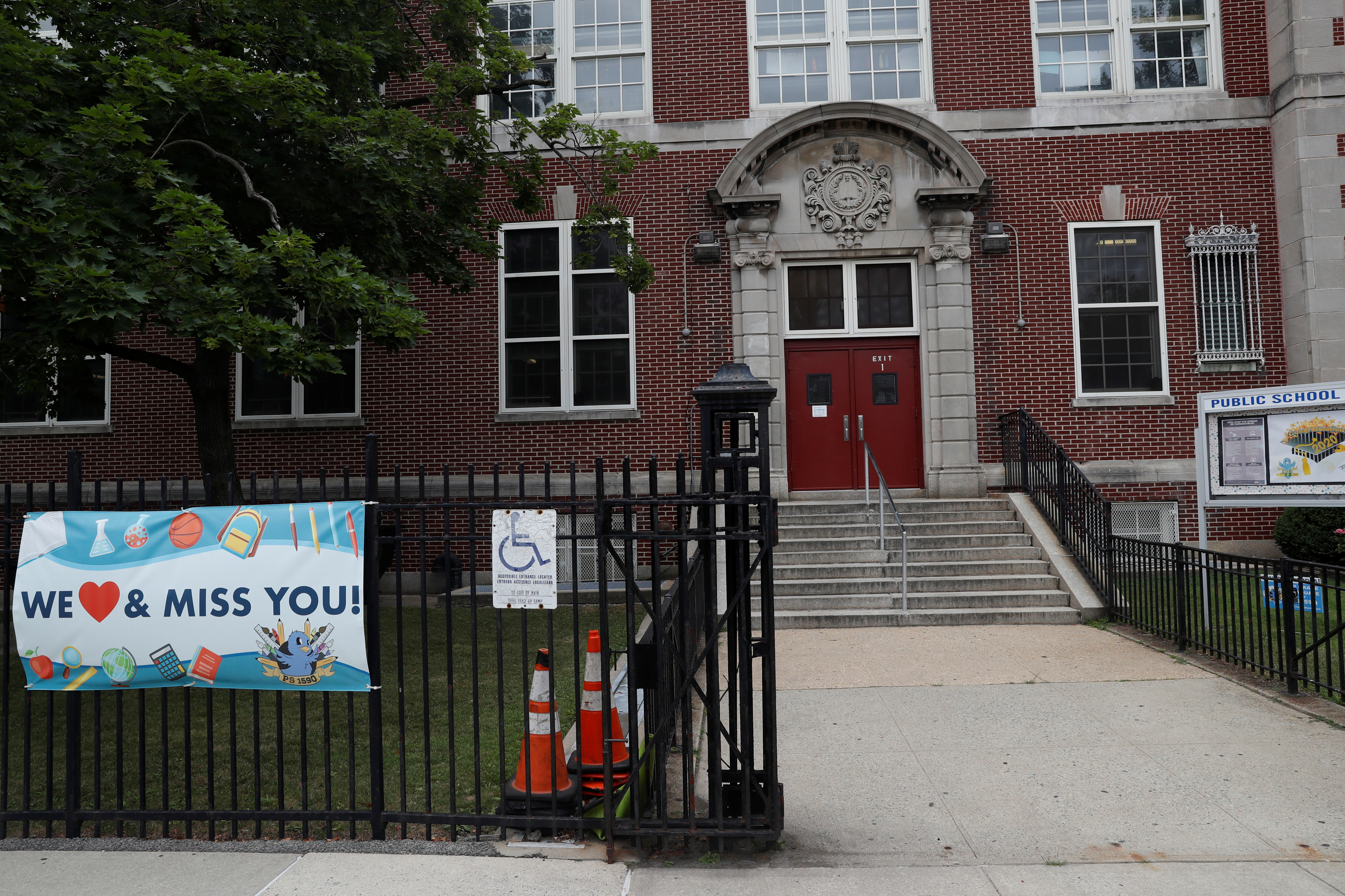 The entrance to Public School 159 is seen in the Queens borough of New York City July 8, 2020. u00e2u20acu2022 Reuters pic