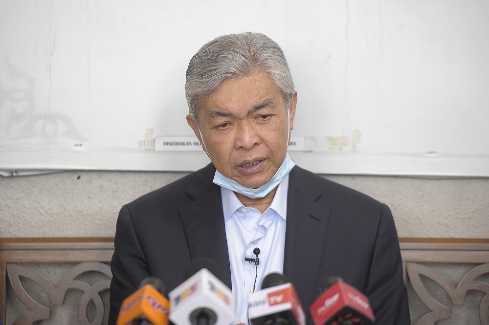 Datuk Seri Ahmad Zahid Hamidi speaks to the media during a press conference at the Kuala Lumpur Court Complex July 30, 2020. u00e2u20acu2022 Picture by Shafwan Zaidon