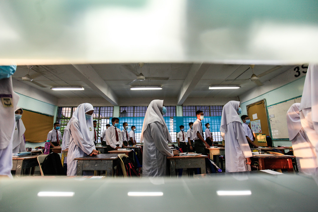 Sekolah Menengah Kebangsaan Raja Tun Uda students on their first day back at school in Bayan Lepas July 15, 2020. u00e2u20acu201d Picture by Sayuti Zainudin