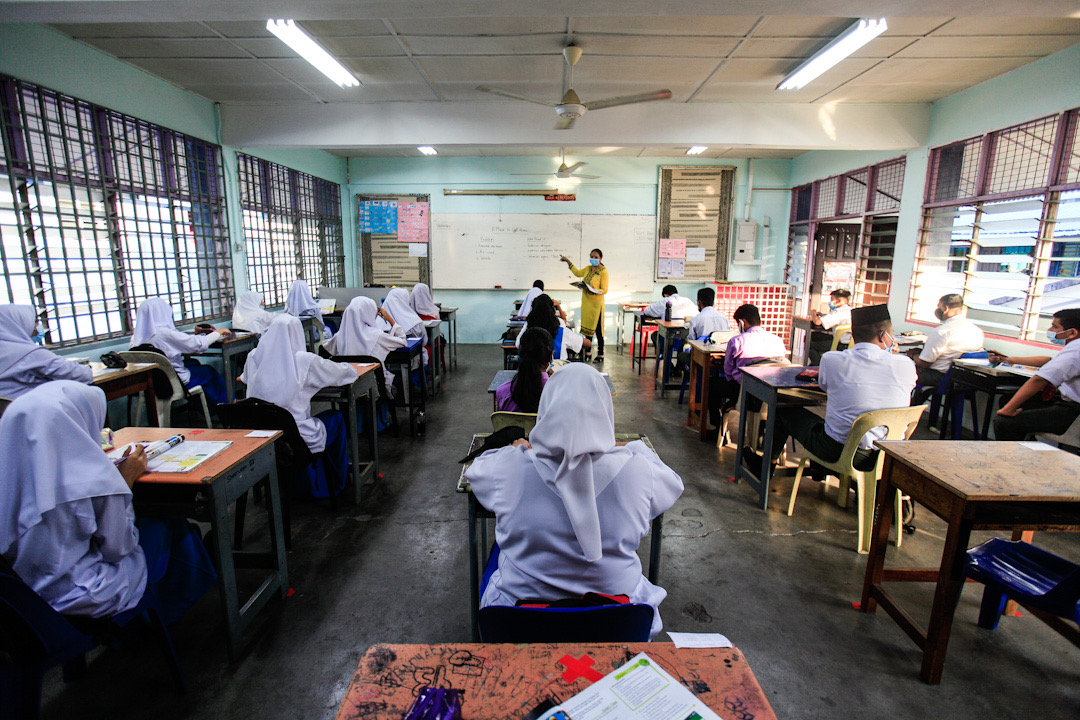 Sekolah Menengah Kebangsaan Raja Tun Uda students on their first day back at school in Bayan Lepas July 15, 2020. u00e2u20acu201d Picture by Sayuti Zainudin