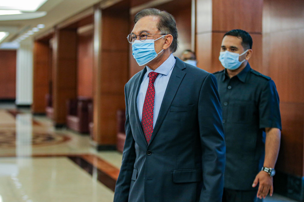 Port Dickson MP Datuk Seri Anwar Ibrahim is pictured during the second meeting of the third session of the 14th Parliament in Kuala Lumpur July 13, 2020. u00e2u20acu201d Picture by Hari Anggara