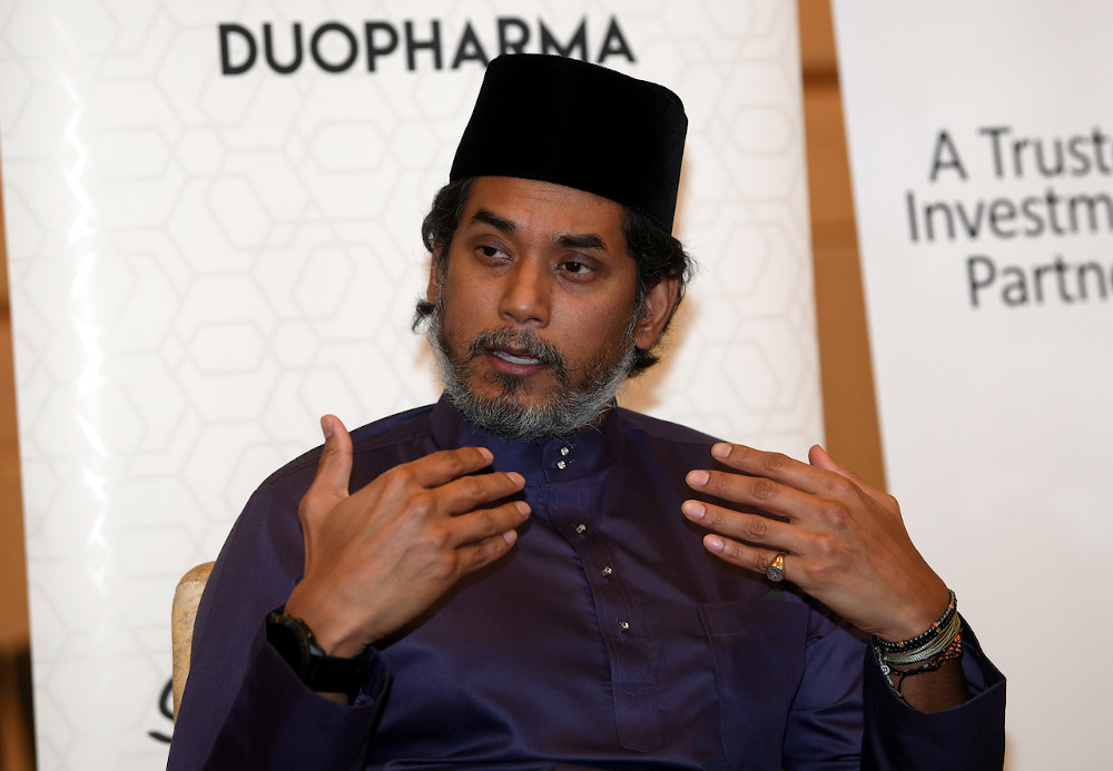Science, Technology and Innovations Minister Khairy Jamaluddin speaks at a press conference after the signing of an MOU between VentureTECH and Duopharma Biotech Bhd in Putrajaya July 17, 2020. u00e2u20acu201d Bernama pic 