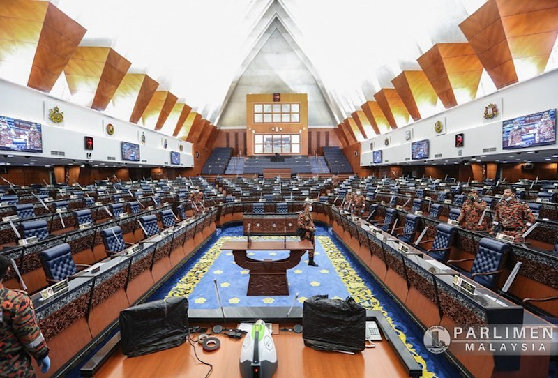 Hazardous Materials Unit (Hazmat) of the Kuala Lumpur Fire and Rescue Department conducts a sanitation operation at the Parliament building in Kuala Lumpur July 12, 2020. u00e2u20acu201d Picture via Facebook/Parlimen Malaysia