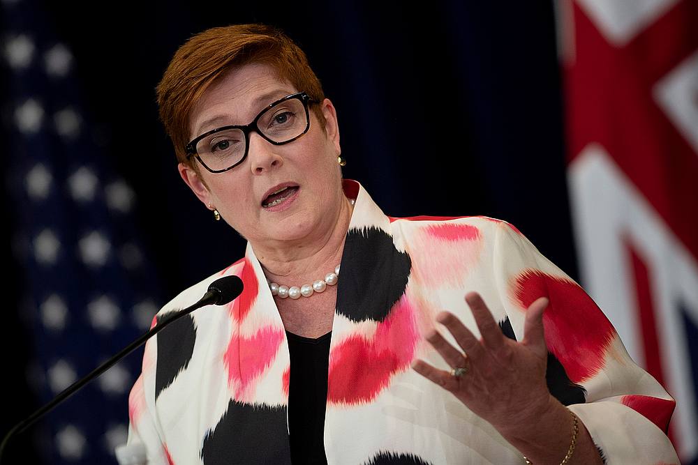 Australia's Foreign Minister Marise Payne during a news conference at the US Department of State in Washington July 28, 2020. u00e2u20acu201d Pool pic via Reuters