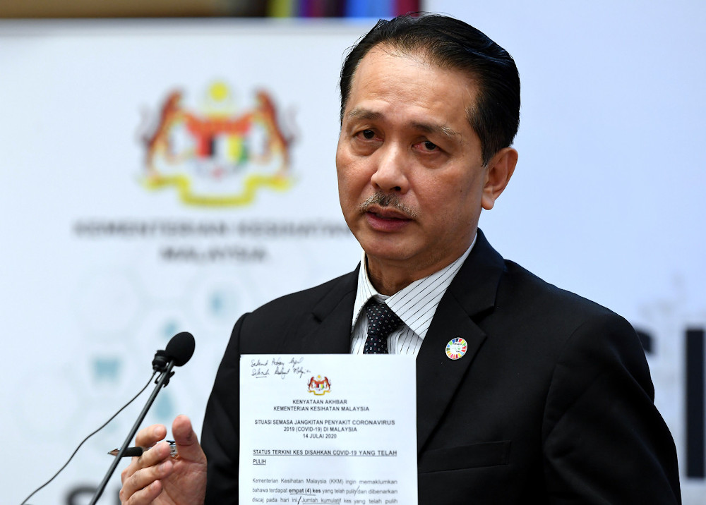 Health director-general Datuk Dr Noor Hisham Abdullah speaking at a daily press conference on the spread of the Covid-19 epidemic at the Ministry of Health in Putrajaya July 14, 2020. u00e2u20acu201d Bernama pic 